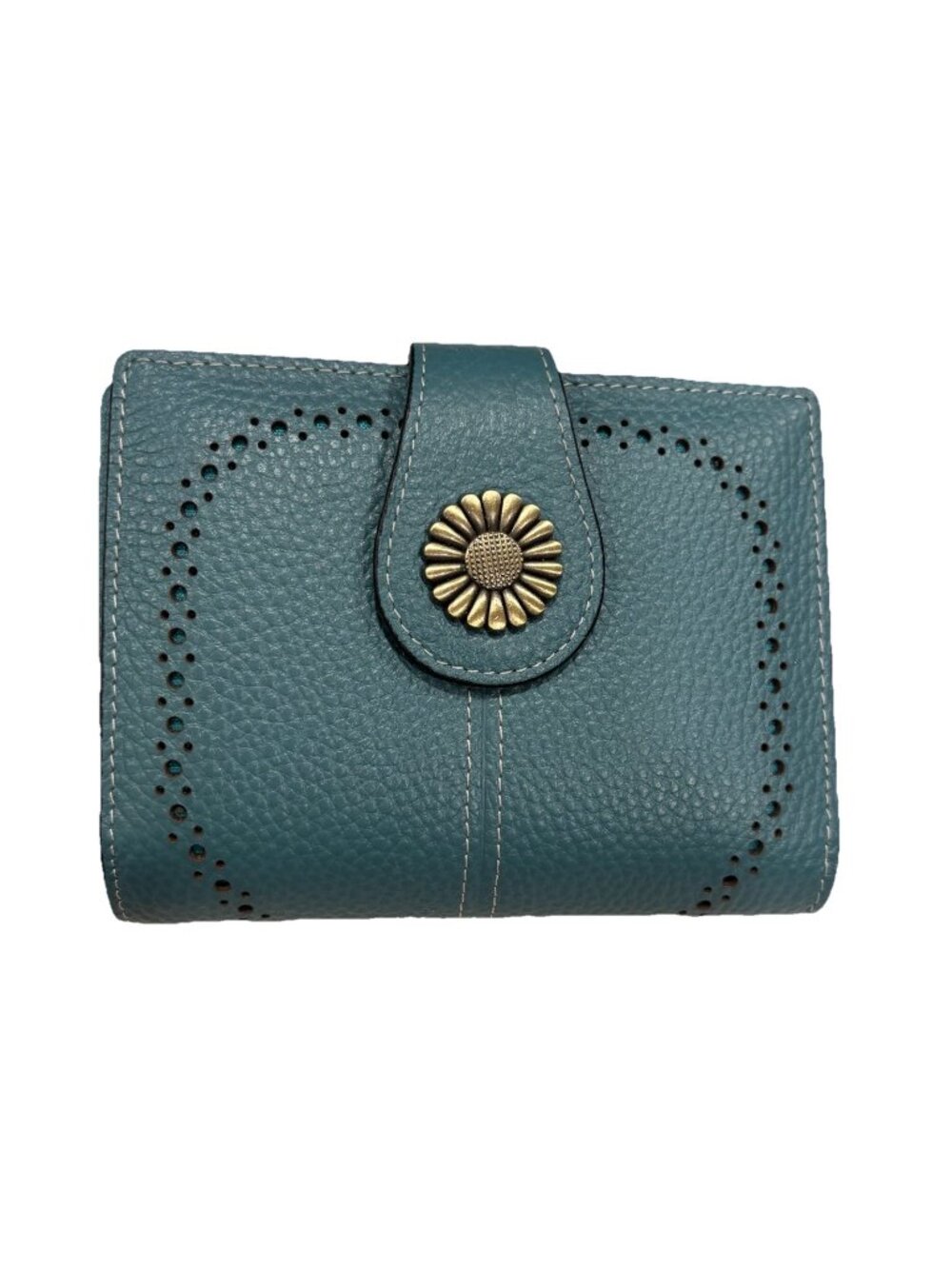 Sendefn Bifold Wallet Sunflower Teal Blue Small RFID Genuine Leather